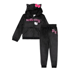 🎟️Hello Kitty Black Velour Set with Pink Sequin Accents size 5T NWOT